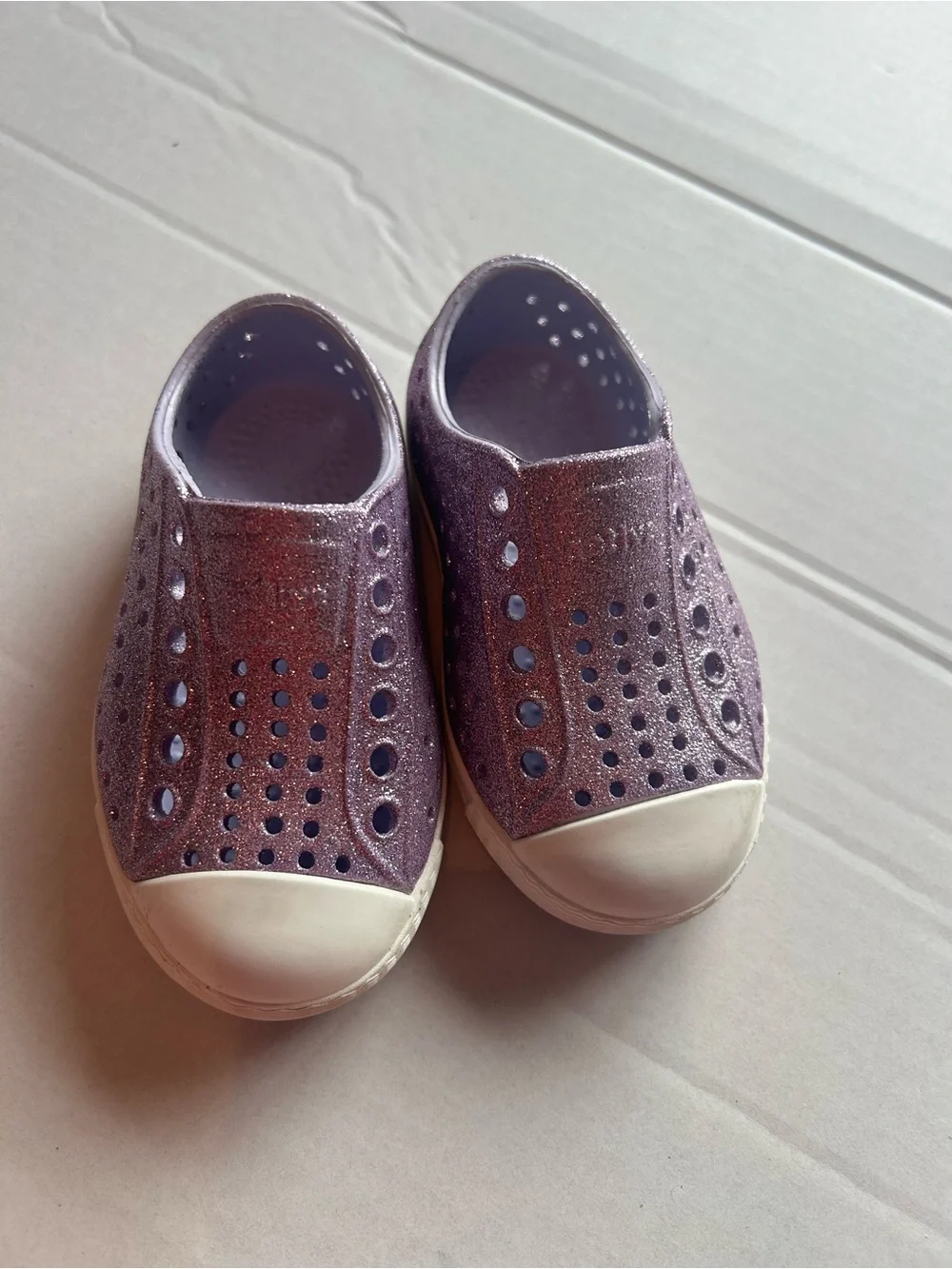 Native Kids Glitter Water Shoes in Purple with White Toe